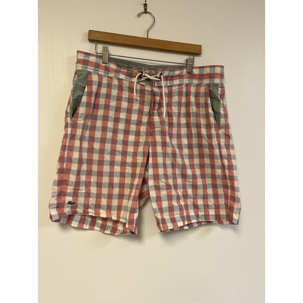 Lacoste Shorts Men X Large Blue Pink Red Plaid Swim Board Trunks Coastal Beach 7
